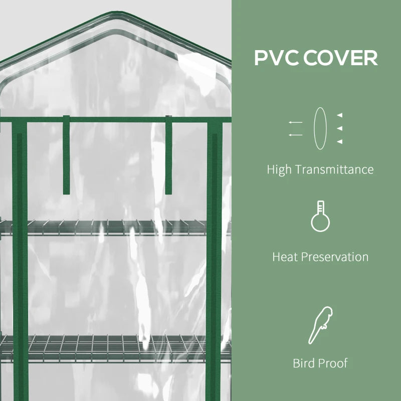 27" x 20" x 65" Portable Greenhouse with 4 Tier Shelves and Wheels, Outdoor Hot House Plant Flower Greenhouse, Steel Frame, Plastic Cover, Clear