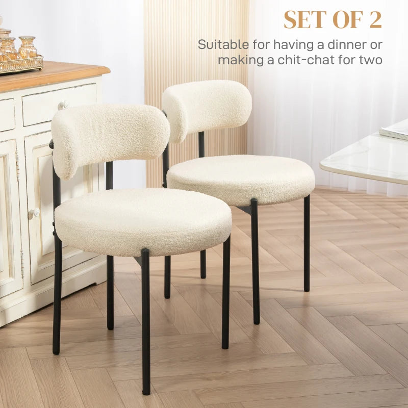 2 Pieces Kitchen Chairs, Modern Dining Chairs w/ Berber Fleece Upholstery and Steel Legs for Living Room, Beige
