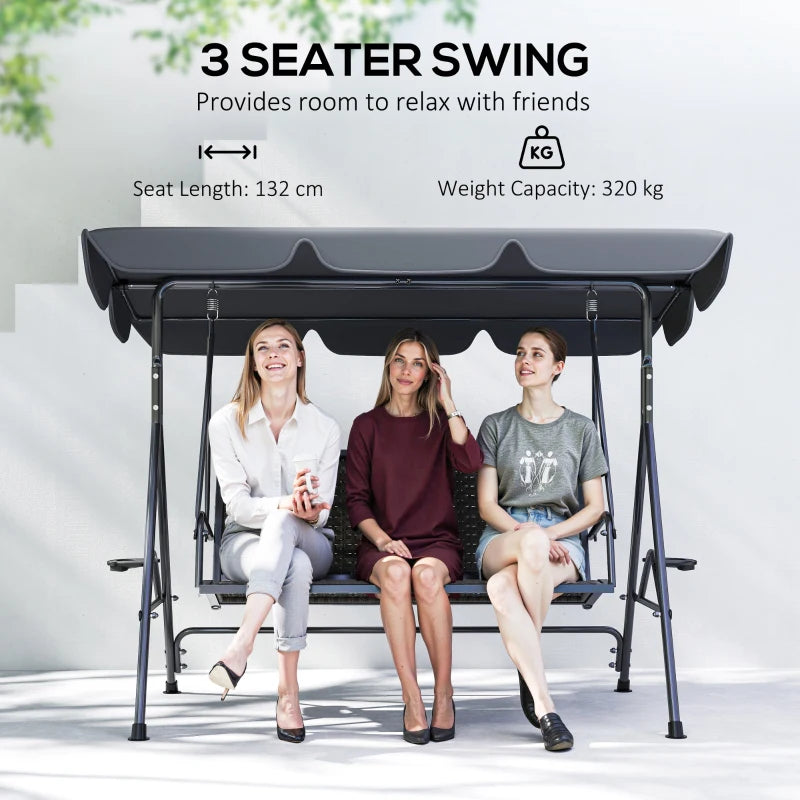 3-Seat Patio Swing Chair, Outdoor Canopy Swing Glider with Adjustable Shade, Grey