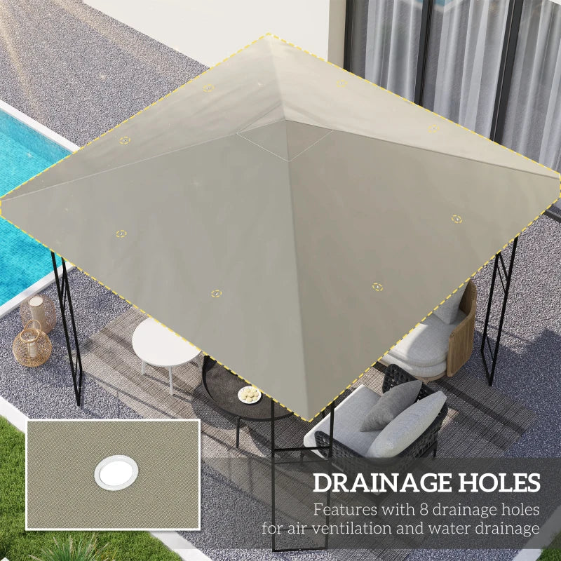 10' x 10' Gazebo Canopy Replacement Cover, Garden Gazebo Roof Replacement, UPF30+, TOP COVER ONLY, Grey