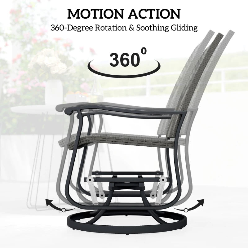 Set of 2 Rattan Patio Glider, Wicker Outdoor Glider Swivel Chair with Steel Frame, High Back for Backyard Porch, Grey