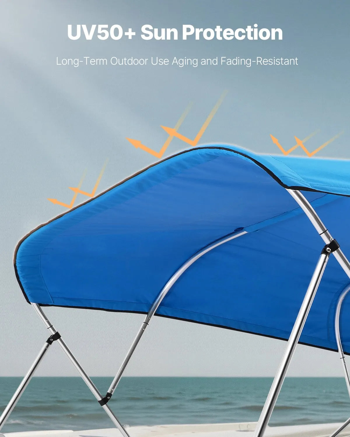 VEVOR 4 Bow Boat Bimini Tops 96"Lx(97"-103")W Awning Top Replacement Pacific Blue