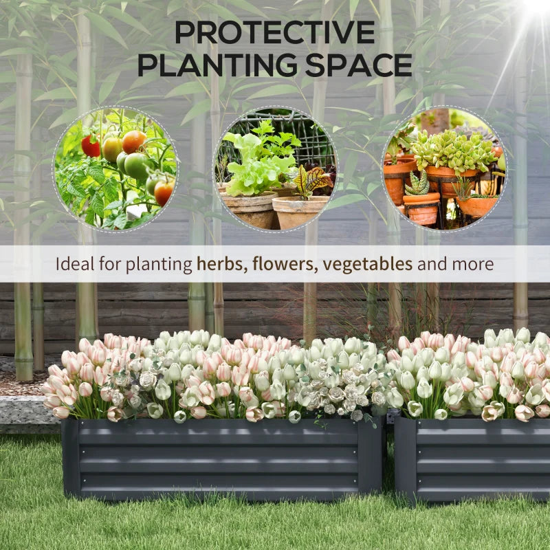 Set of 2 Raised Garden Bed, Steel Elevated Planter Box for Flowers, Herbs, Succulents, 39"x20"x12", Dark Grey