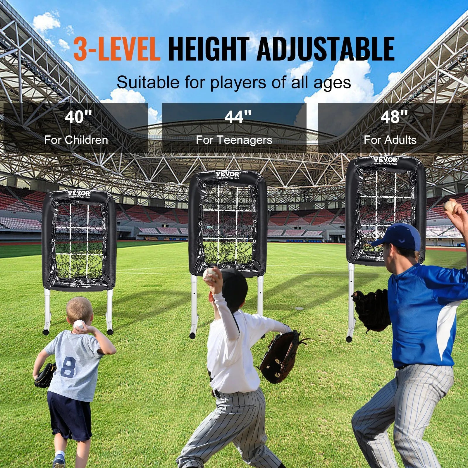 VEVOR 9 Hole Baseball Net, 21"x29" Softball Baseball Training Equipment for Hitting Pitching Practice, Heavy Duty Height Adjustable Trainer Aid with Strike Zone & 4 Ground Stakes, for Youth Adults
