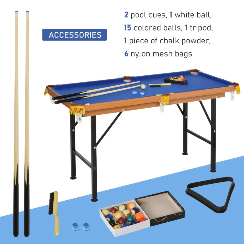 Soozier 55" Mini Pool Table Portable Billiard Table Includes Cues, Ball, Chalk, Rack, Blue