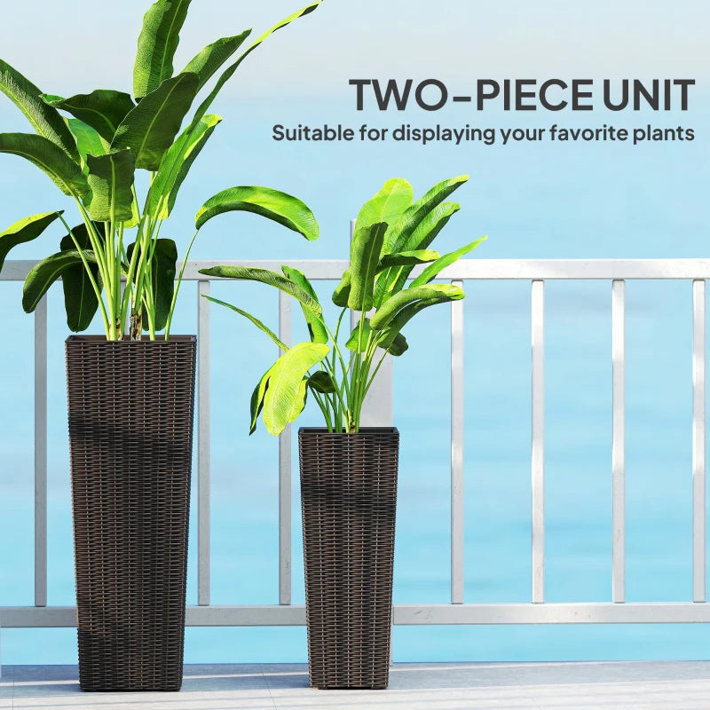 Set of 2 Tall Planters for Outdoor Plants with Drainage Holes, Outdoor Flower Pots for Entryway, Patio and Deck