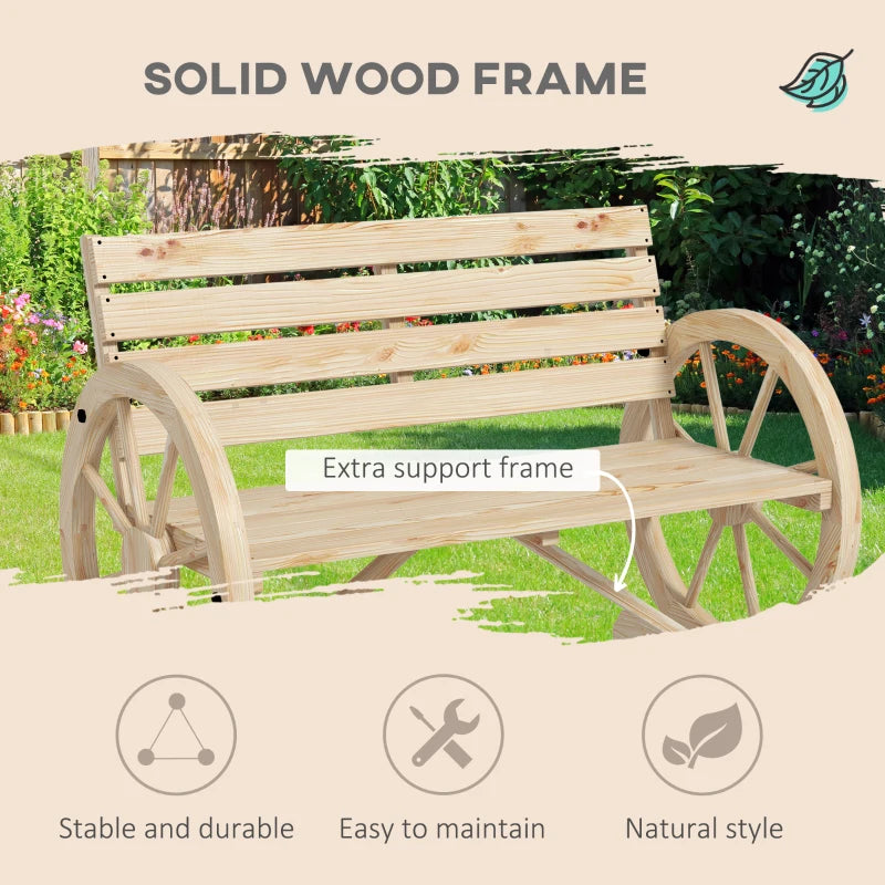 42" Wood Wagon Wheel Bench Garden Loveseat Rustic Seat, Natural Wood