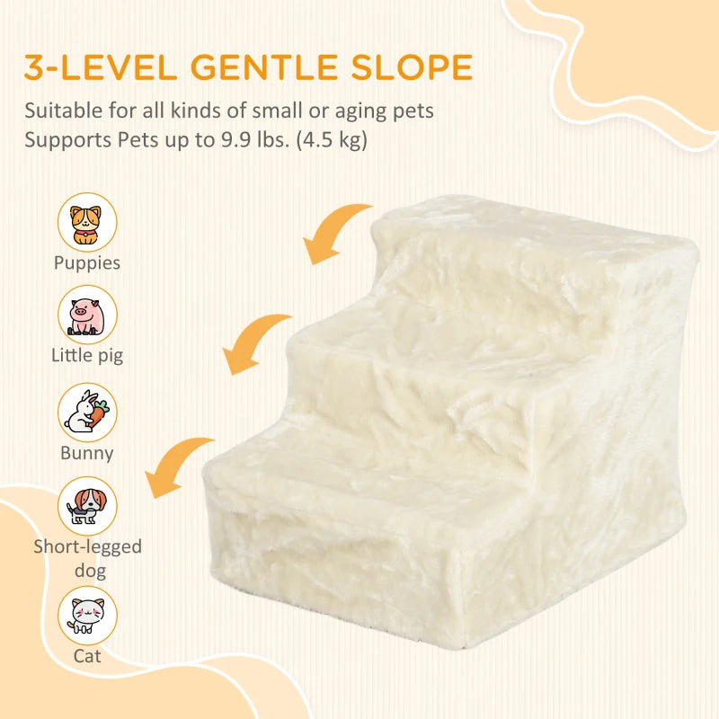 3-Step Dog Ramp for Sofa, Bed, and Couch, Pet Steps Ladder with Removable Cover, Beige