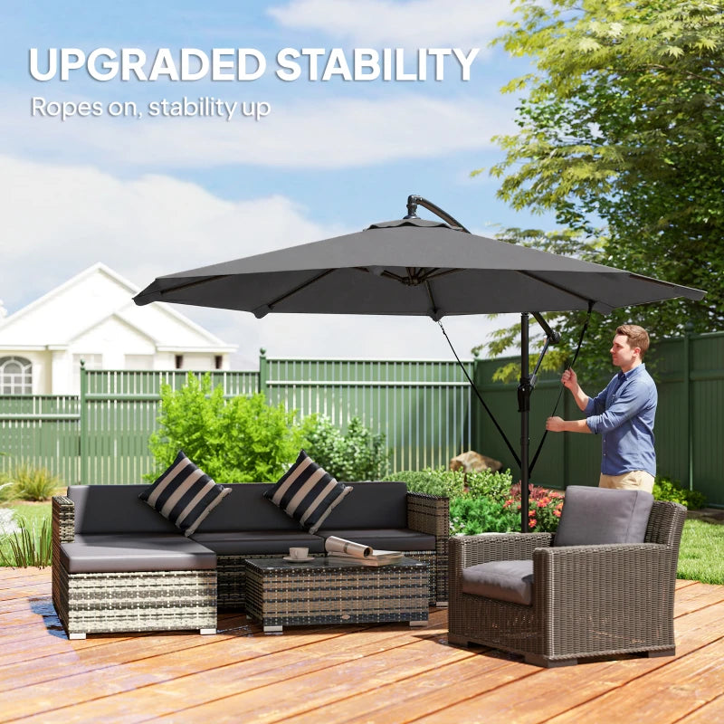 10FT Cantilever Patio Umbrella with 8 Ribs, Offset Patio Umbrella with Cover and Wind Ropes for Garden, Yard, Dark Grey