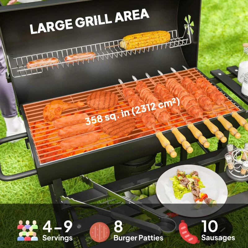 29" Charcoal BBQ Grill Barbecue Grill with Foldable Front Side Table, Spacious Cooking Area, Shelf, Black