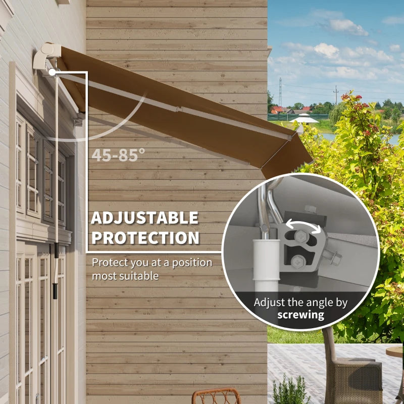 10' x 8' Manual Retractable Awning, Sun Shade Shelter Canopy, with Aluminum Frame and UV Protection for Patio Deck Yard Window Door, Coffee