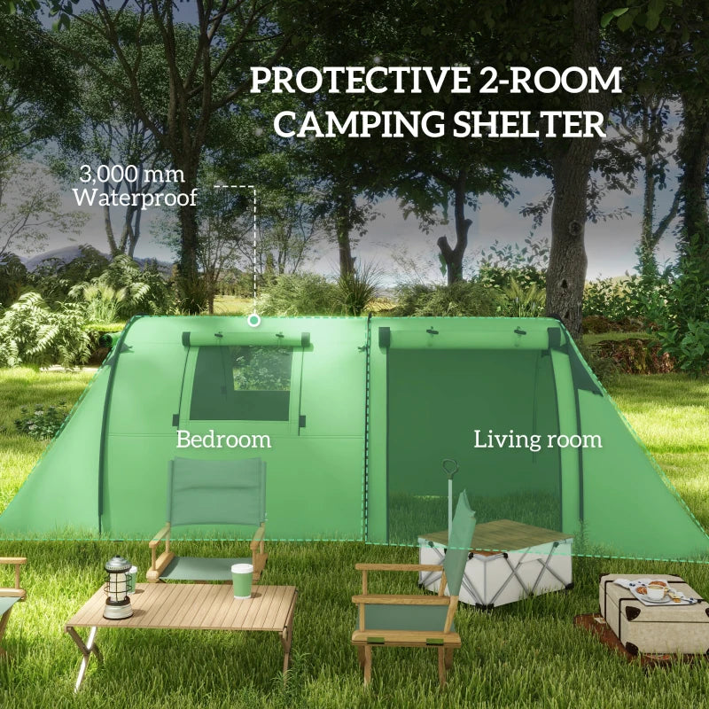 3-4 Person Camping Tent with 2 Rooms, 3000mm Waterproof Portable Family Tent with Carry Bag, Dark Green