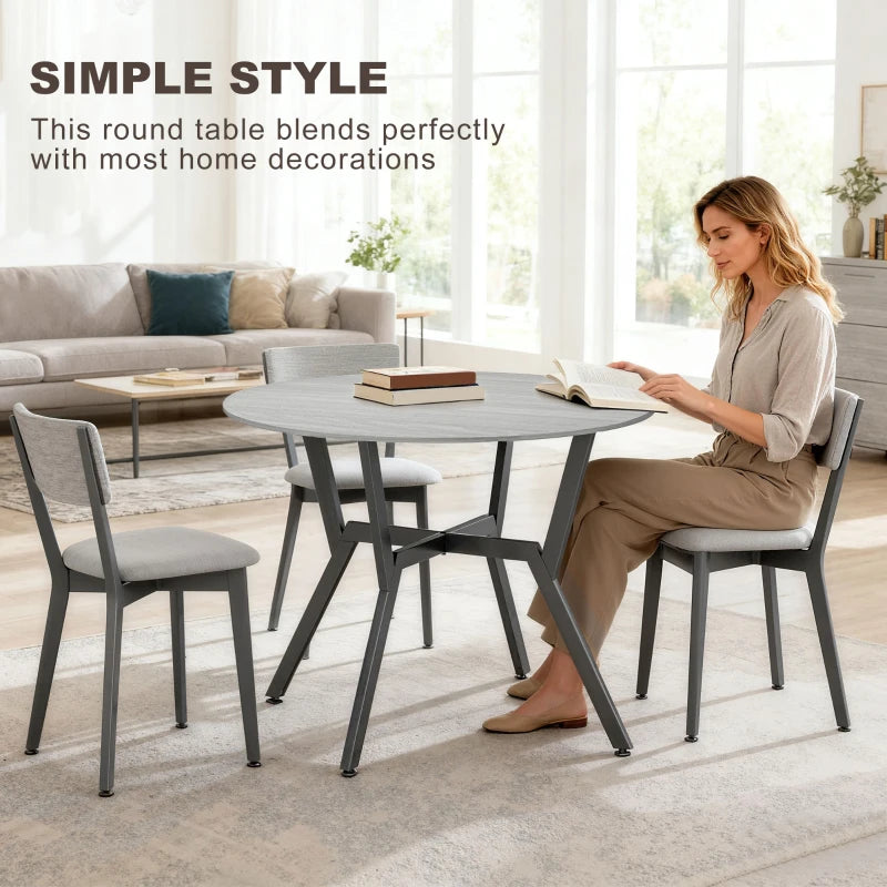 35" Round Dining Table, Modern Dining Room Table with Steel Frame, Space Saving Small Kitchen Table, Grey