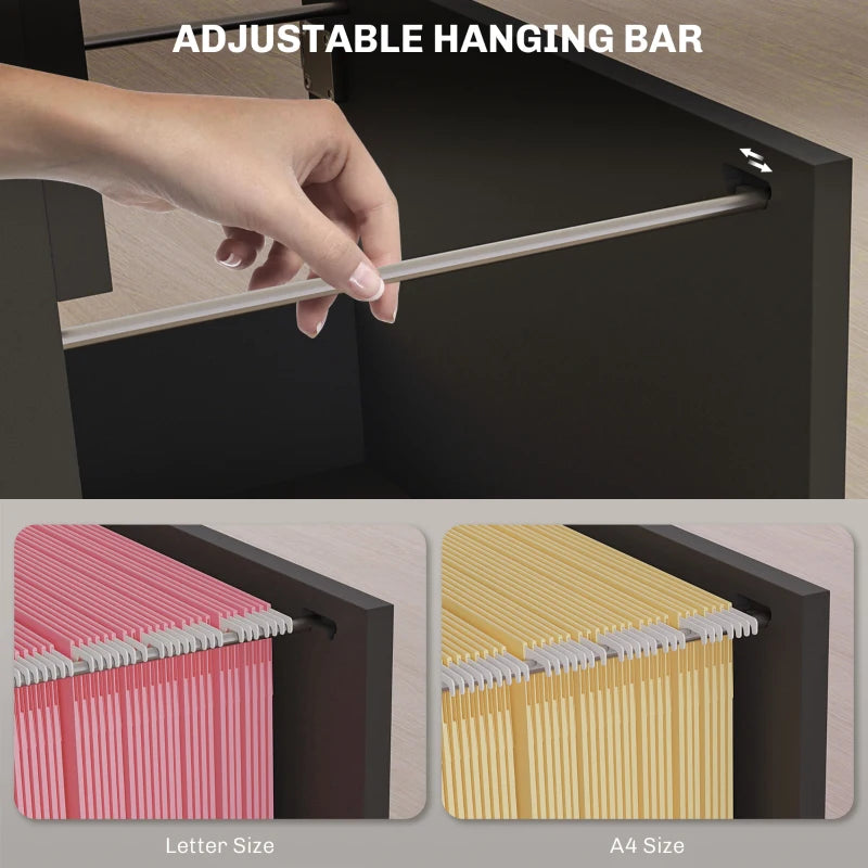 4 Drawer File Cabinet with Lock, Office Filing Cabinet, A4 Letter Size, Hanging File Folders, Black