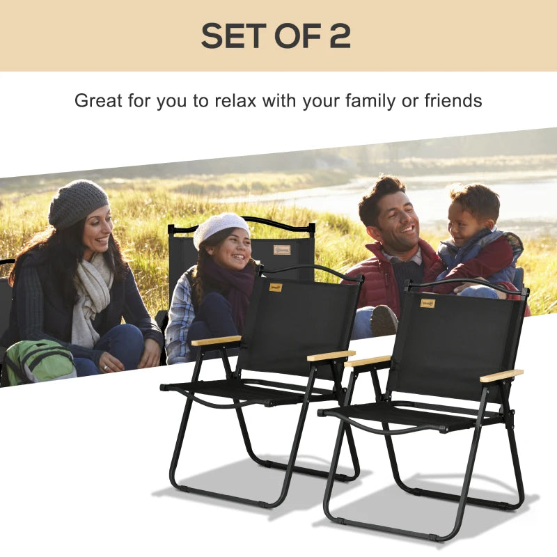 Set of 2 Camping Chair, Lightweight Folding Chair, Portable Armchairs, Excellent for Festivals, Fishing, Black