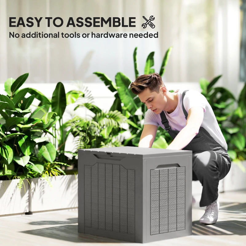28 Gallon Deck Box, Resin Outdoor Storage Box with Handles, Waterproof and UV Resistant Storage Container