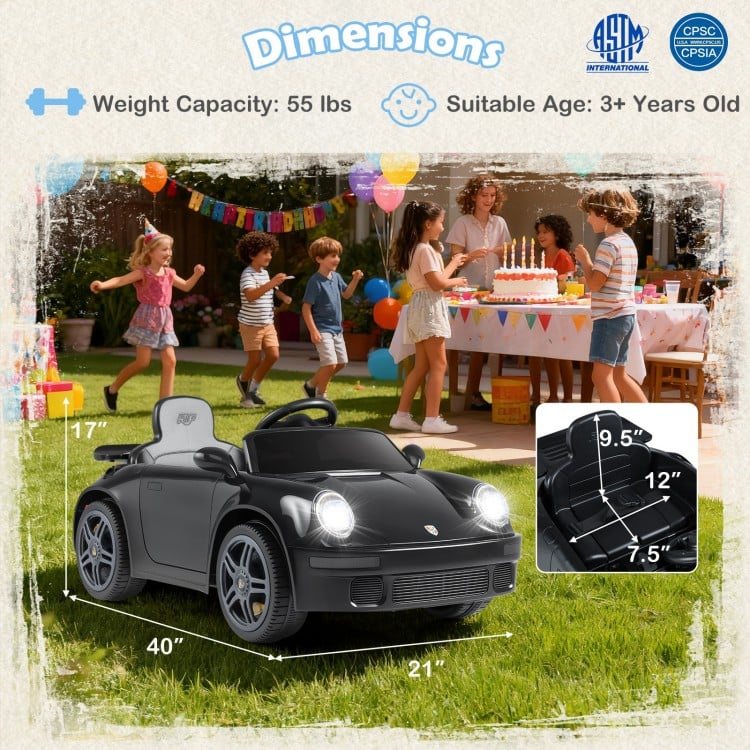12V Electric Ride On Car Licensed RUF CTR with Remote Control and Music-Black