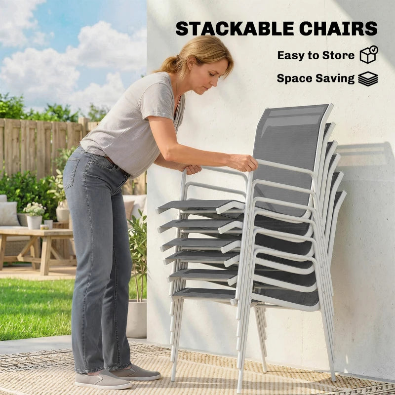 7 Piece Garden Dining Set, Garden Furniture Set with Rectangle Table and 6 Stackable Chairs