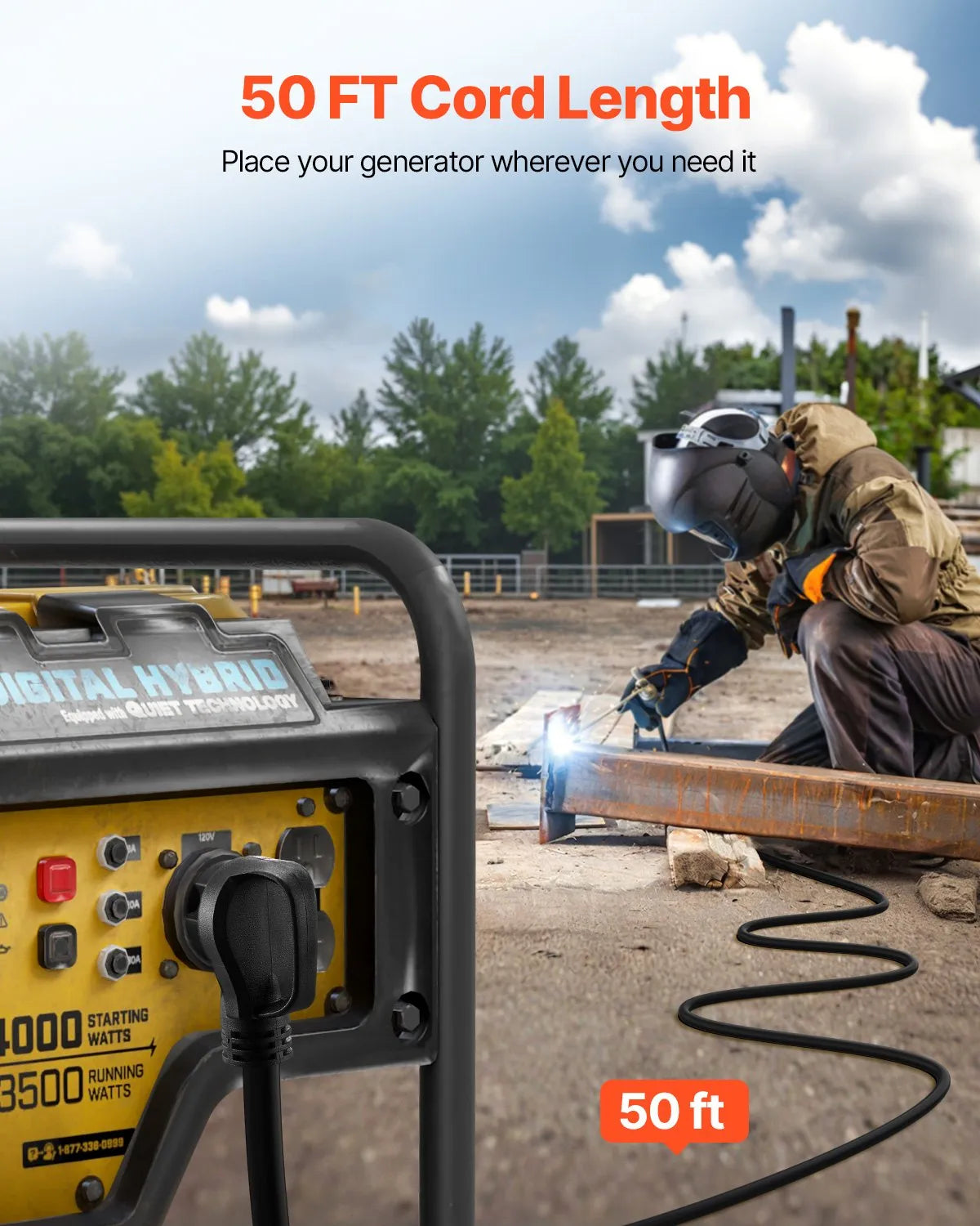 VEVOR 30A Generator Extension Cord 50 ft 250V NEMA 6-50P to 6-50R Power Cable