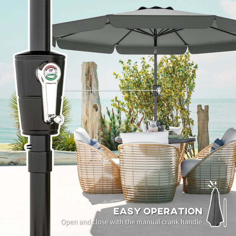 10 ft Patio Umbrella with Push Button Tilt and Crank, Outdoor Market Table Umbrella Parasol, Dark Grey
