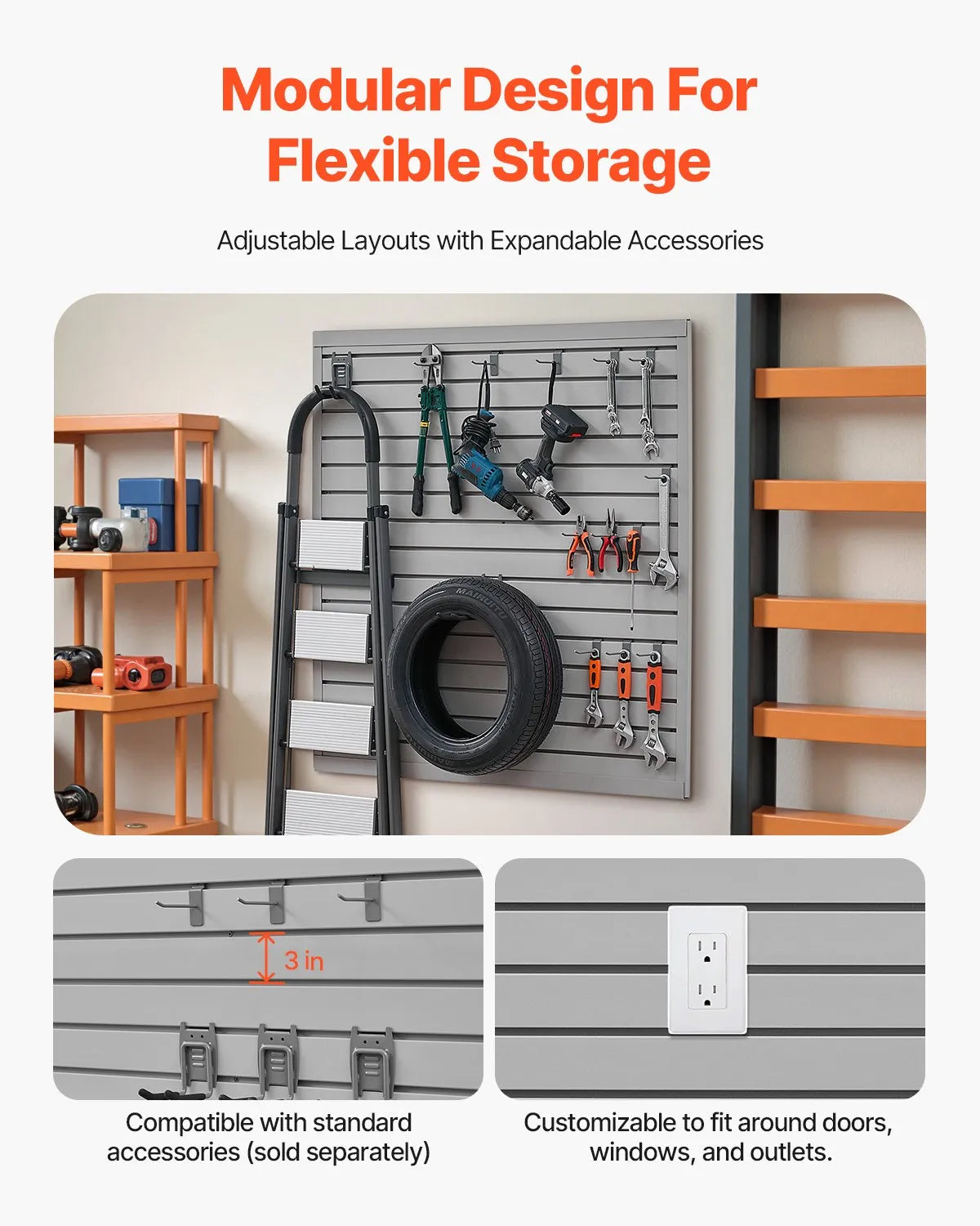 VEVOR 4 x 4 ft Slat Wall Paneling PVC Grey Garage Slatwall with Modular Design