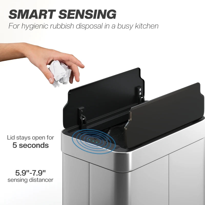 14.5 Gallon Sensor Can, Automatic Garbage Can with Soft-Close Butterfly Lid, Fingerprint-Proof Stainless Steel, Silver