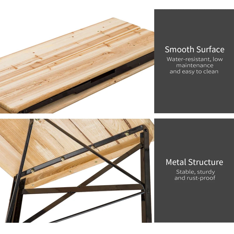 3 Pieces Folding Picnic Table Set, Portable Folding Picnic Table and Benches with Steel Frame for Garden, Park, Natural Wood