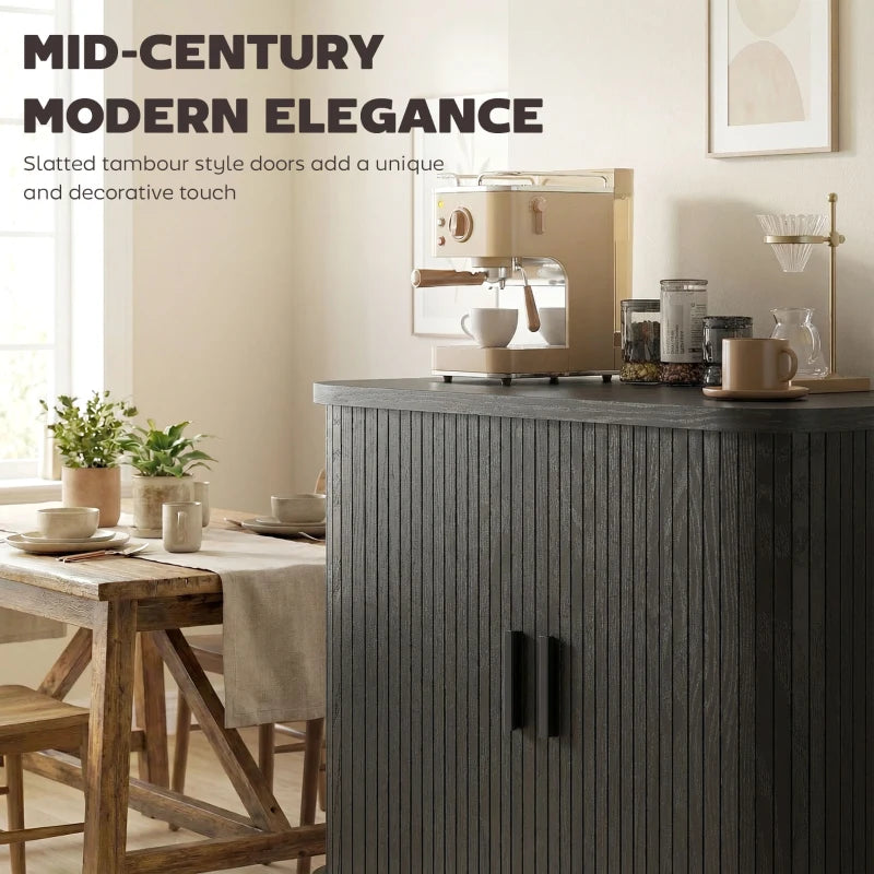 35.4" Sideboard Buffet Cabinet with Storage, Nordic Coffee Bar Cabinet with Slatted Tambour Doors and Metal Legs, Black