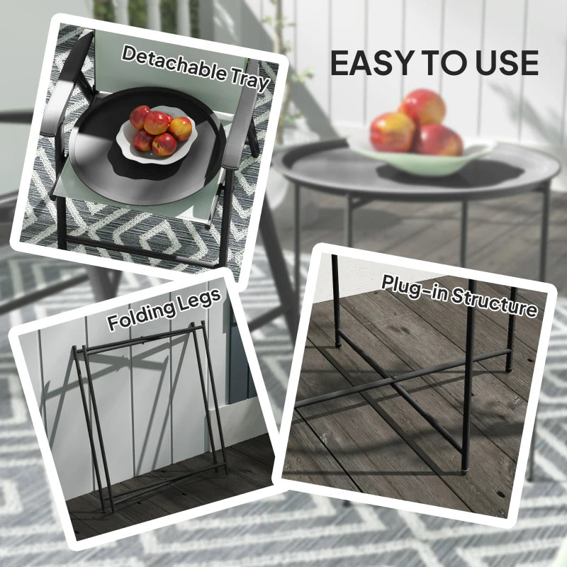 18" Outdoor Side Table with Removable Tray and Folding Legs, Indoor Outdoor for Balcony, Porch, Black
