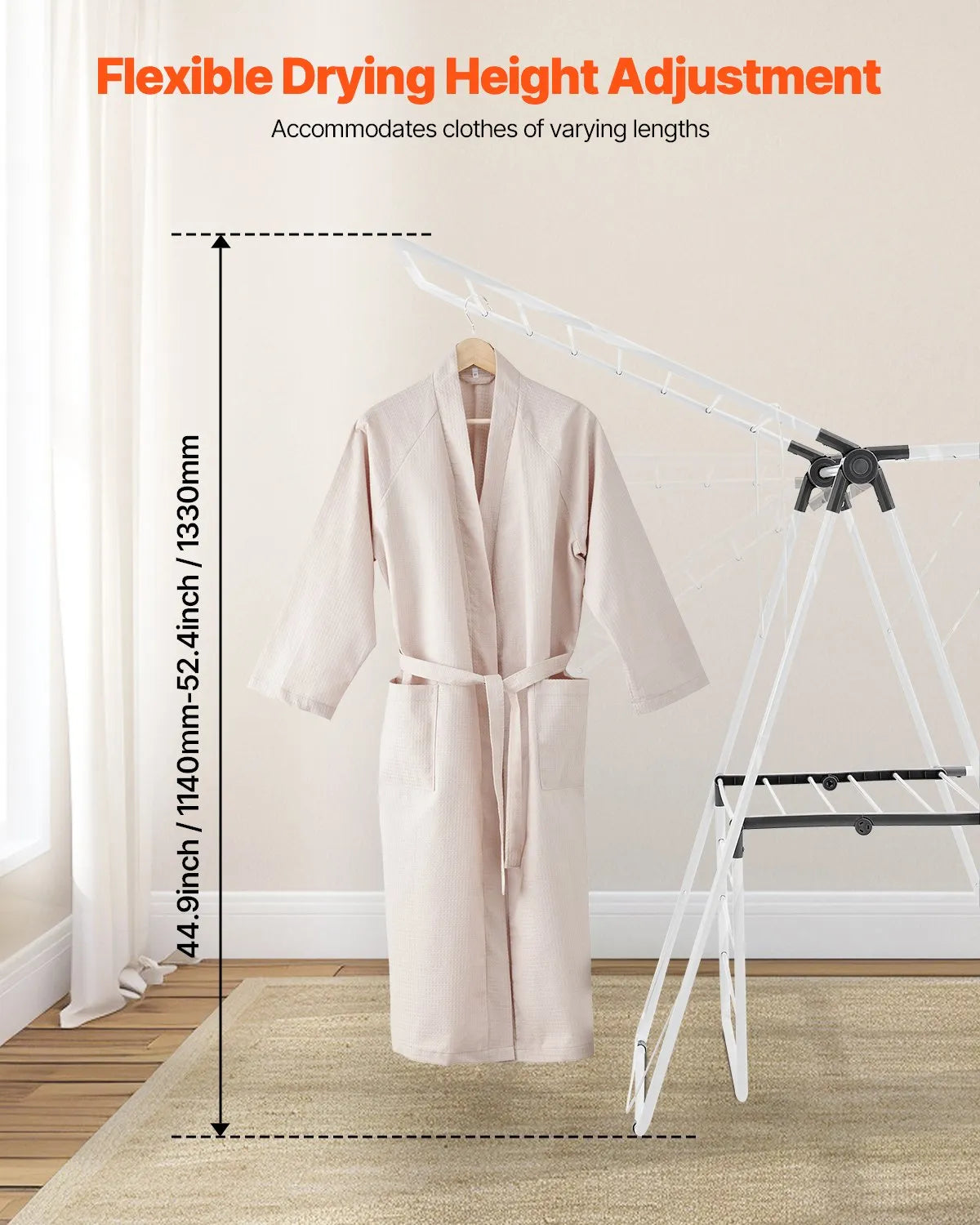 VEVOR 2-Tier Foldable Clothes Drying Rack with Sock Clips & 31 Drying Rods White