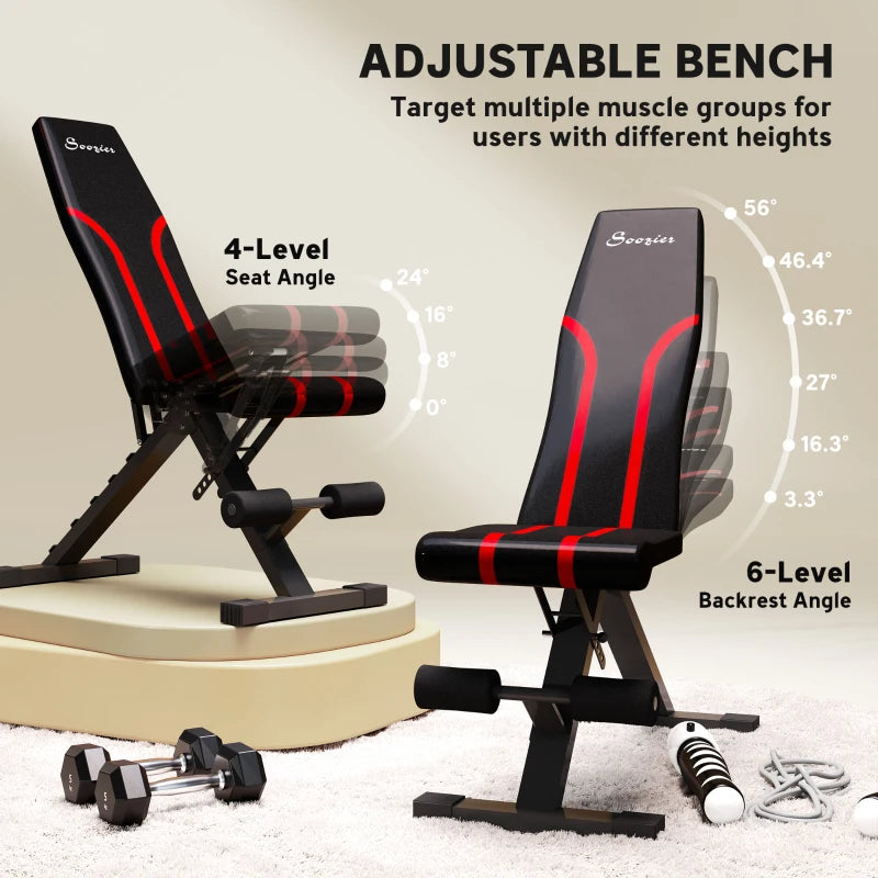 Soozier Adjustable Weight Bench, Foldable Workout Bench with Multi-Angle Seat and Back, Flat or Incline Bench for Home Gym