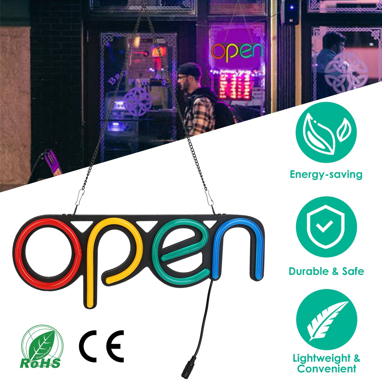 Neon Open Sign Light 15.75x6in Business Store Café Restaurant Bar Salon Commercial Lighting