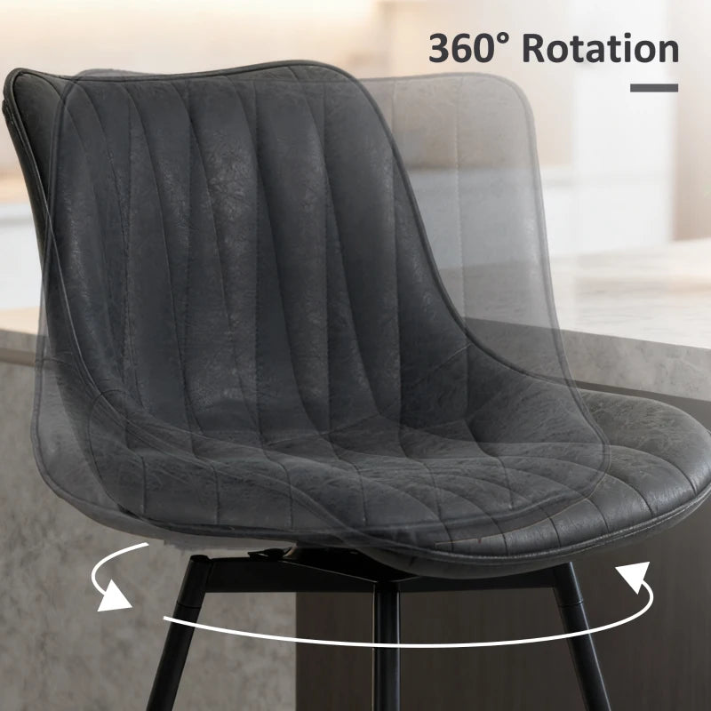 Set of 2 Counter Height Barstools, PU Leather Upholstered Bar Stools with Backrest, Footrest and Steel Legs, Black