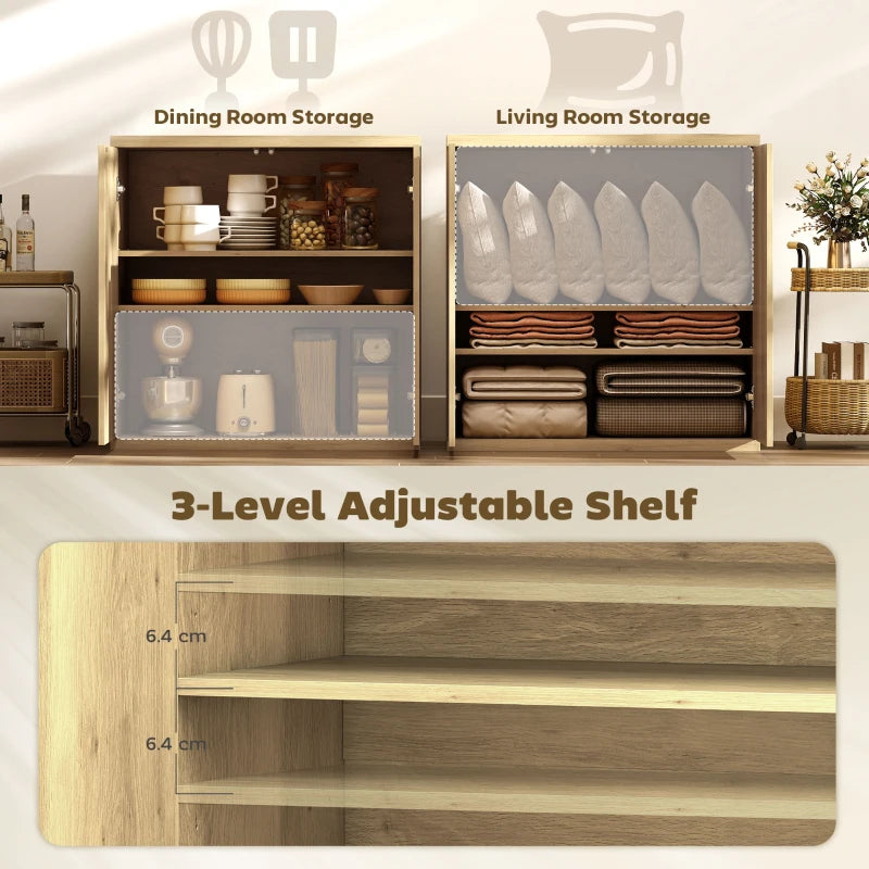 Sideboard Buffet Cabinet, 30.7" Modern Kitchen Storage Cabinet with Soft-Close Door and Adjustable Shelves, Oak