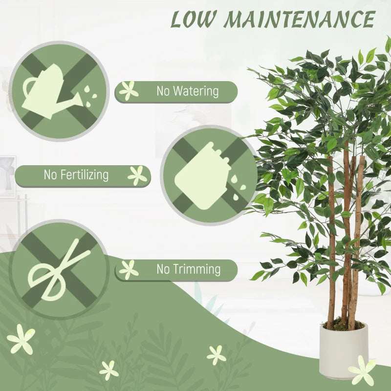 4FT Artificial Banyan Tree Set of 2, Fake Potted Tree with Solid Wood Trunk and Pot for Indoor