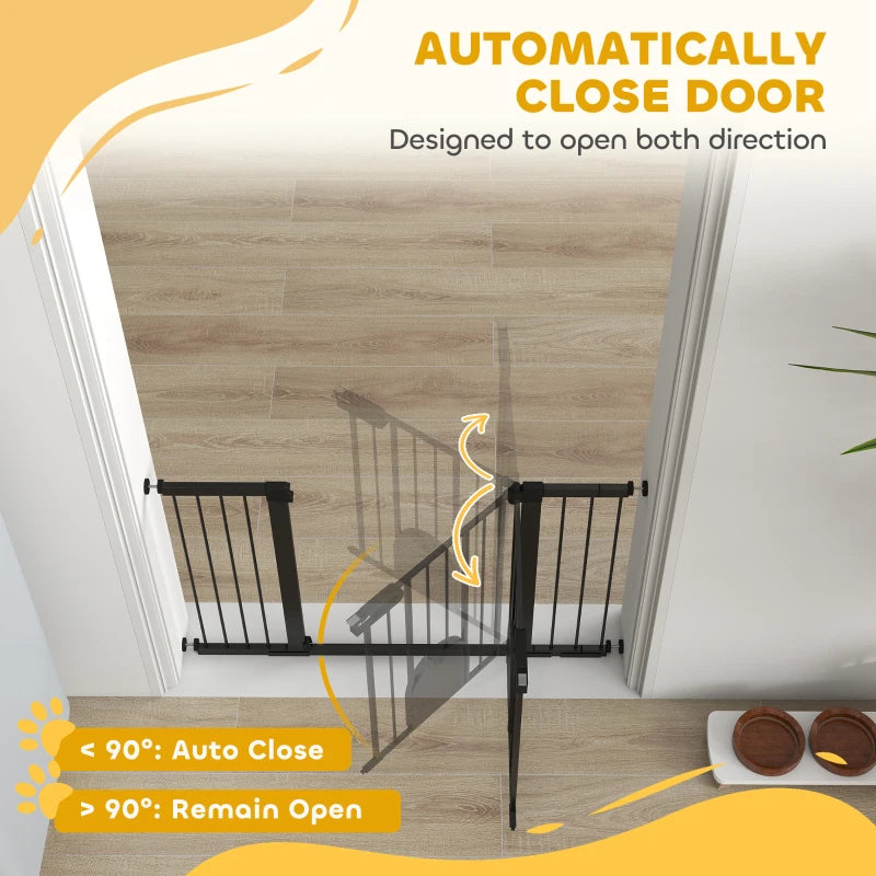30"-52" Extra Wide Pet Gate Barrier with Small Door, 30"H Dog Gate with Safety Gate Barrier, Stair Pressure Fit, Black