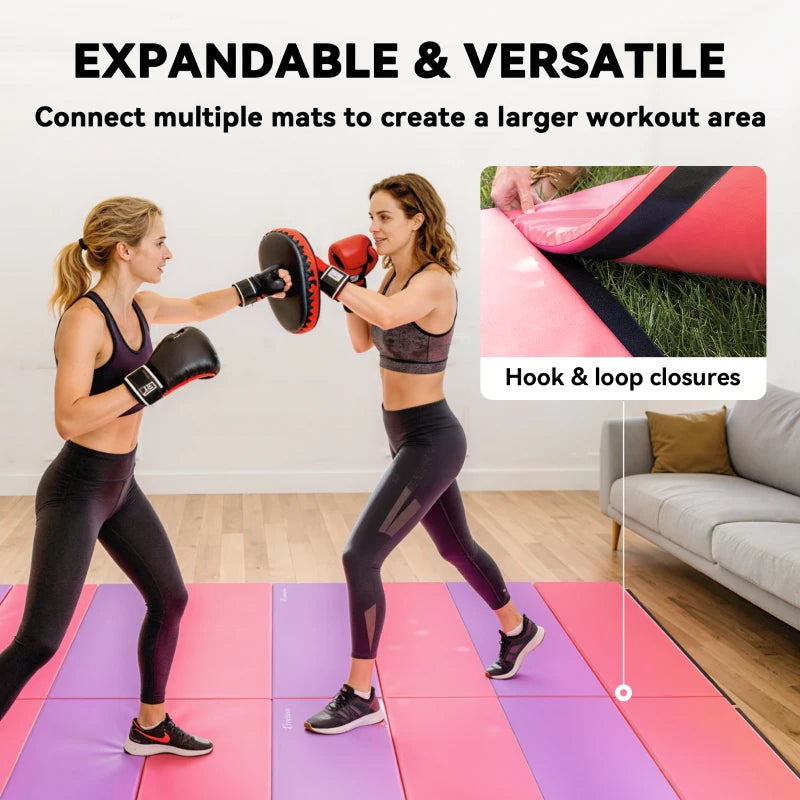 Soozier 4'x6'x2'' Folding Gymnastics Tumbling Mat, Exercise Mat with Carrying Handles for Yoga, MMA, Martial Arts, Stretching, Core Workouts, Pink and Purple