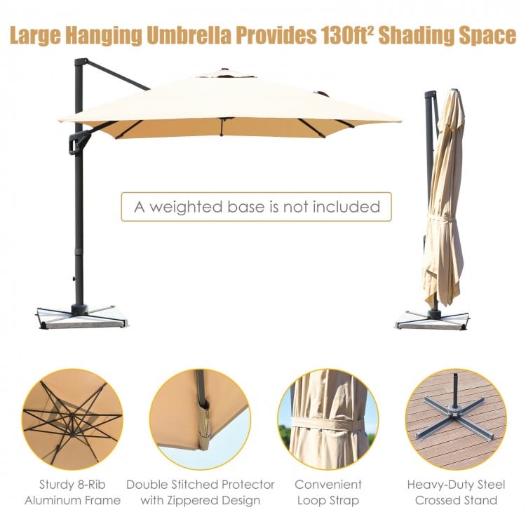 10 x13 Feet Rectangular Cantilever Umbrella with 360° Rotation Function-Beige