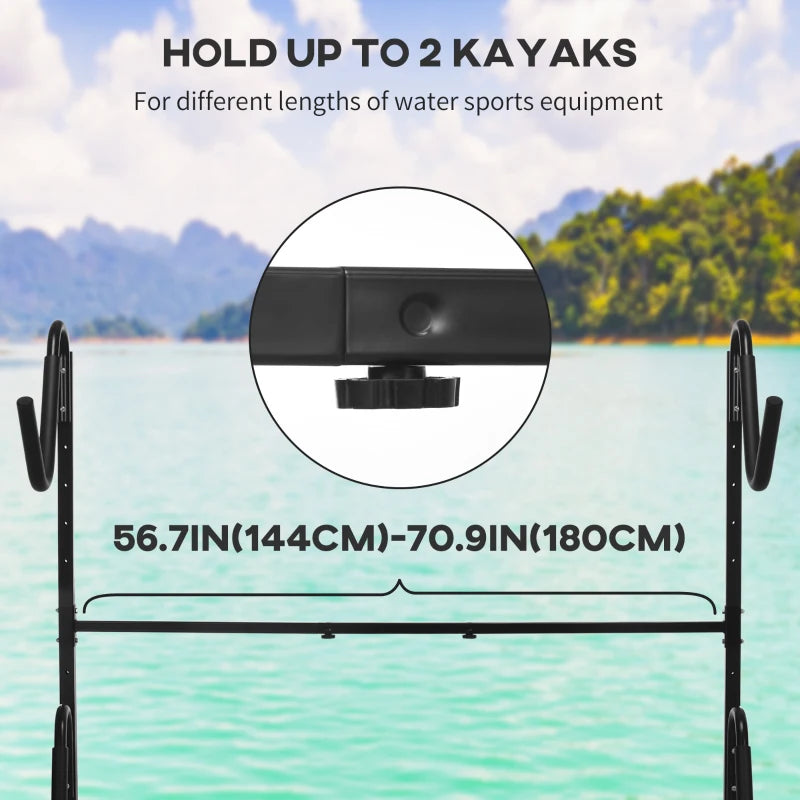Soozier Freestanding Kayak Storage Rack with Adjustable Length, Heavy Duty Dual Kayak, SUP, Canoe, Paddleboard Rack for Indoor, Outdoor, Garage, Dock
