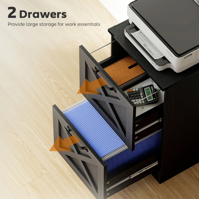 2 Drawer File Cabinet with Silent Slides, Vertical Farmhouse Filing Cabinet Fits Letter/A4 Size Home Office, Black