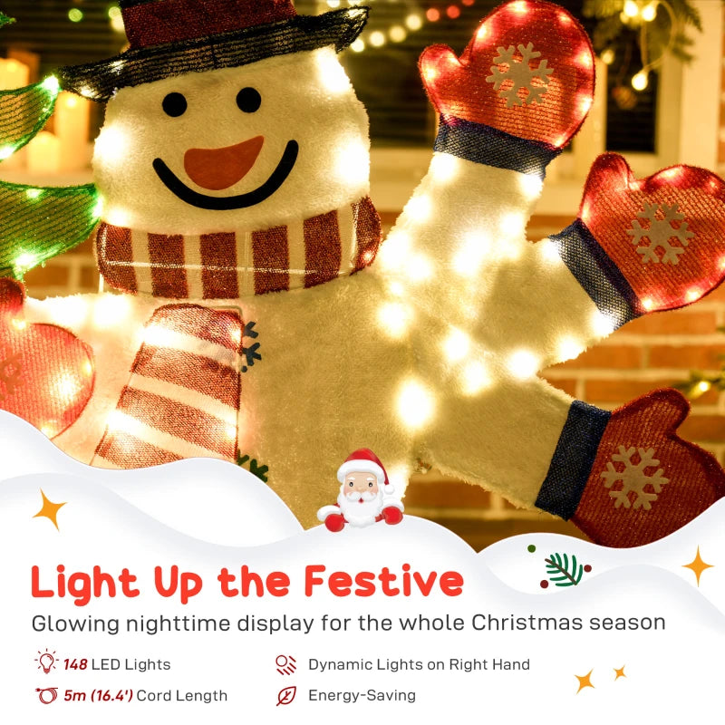 4FT Lighted Snowman, Light Up Christmas Decor with 148 LEDs, Stakes and Zip Ties, IP44 Waterproof for Outdoor Yard