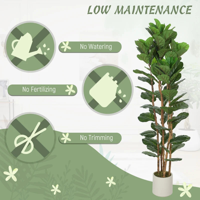 6FT Artificial Fiddle Leaf Fig Tree Set of 2, Fake Potted Tree with Solid Wood Trunks for Indoor Decor, Green