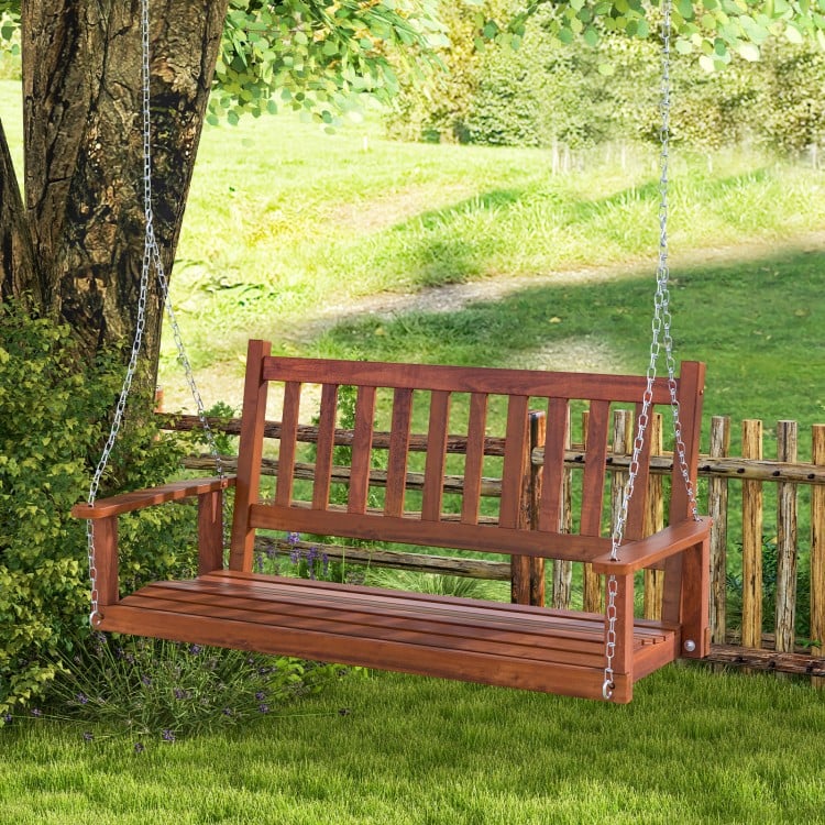 2-Person Wooden Outdoor Porch Swing with 500 lbs Weight Capacity-Brown