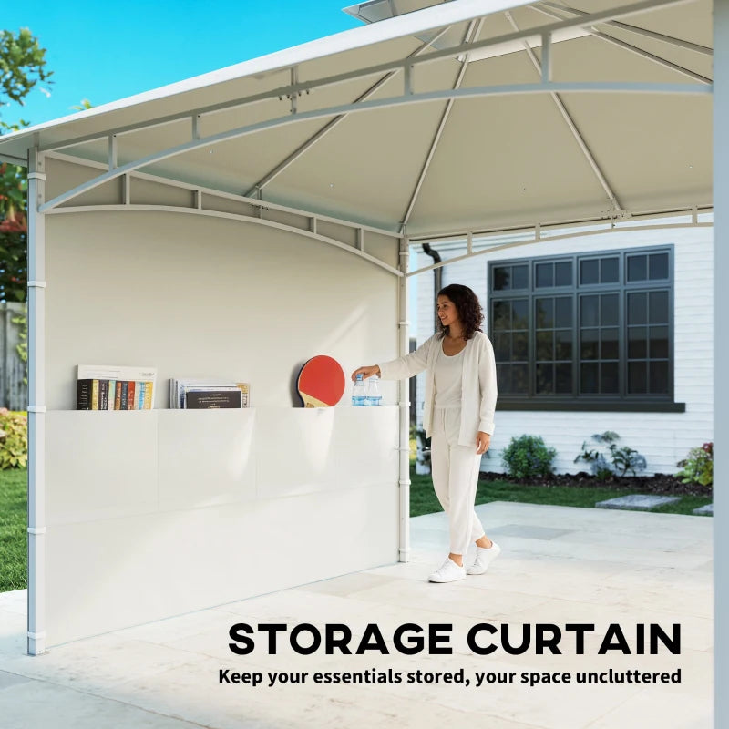 10' x 10' Patio Gazebo, Double Roof Outdoor Gazebo Canopy Shelter with Storage, Hook, Metal Frame, Cream White