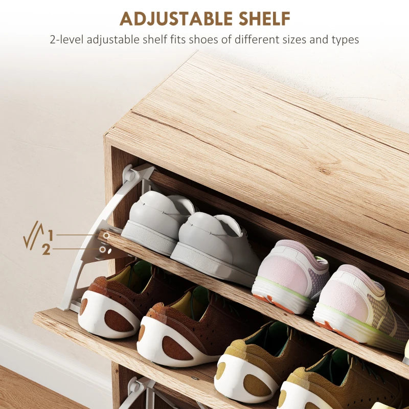Shoe Storage Cabinet with 4 Flip Drawers, Narrow and Slim, 12-20 Pair of Shoes Organizer for Hallway, Entryway, Oak