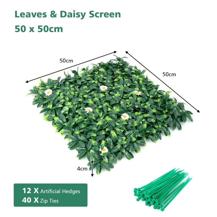 12 Pieces 20 x 20 Inch Artificial Daisy Hedge Plant Privacy Fence Hedge Panels
