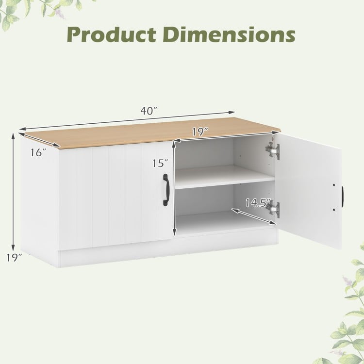 2-Door Shoe Bench Shoe Storage Cabinet with Adjustable Shelves-Natural