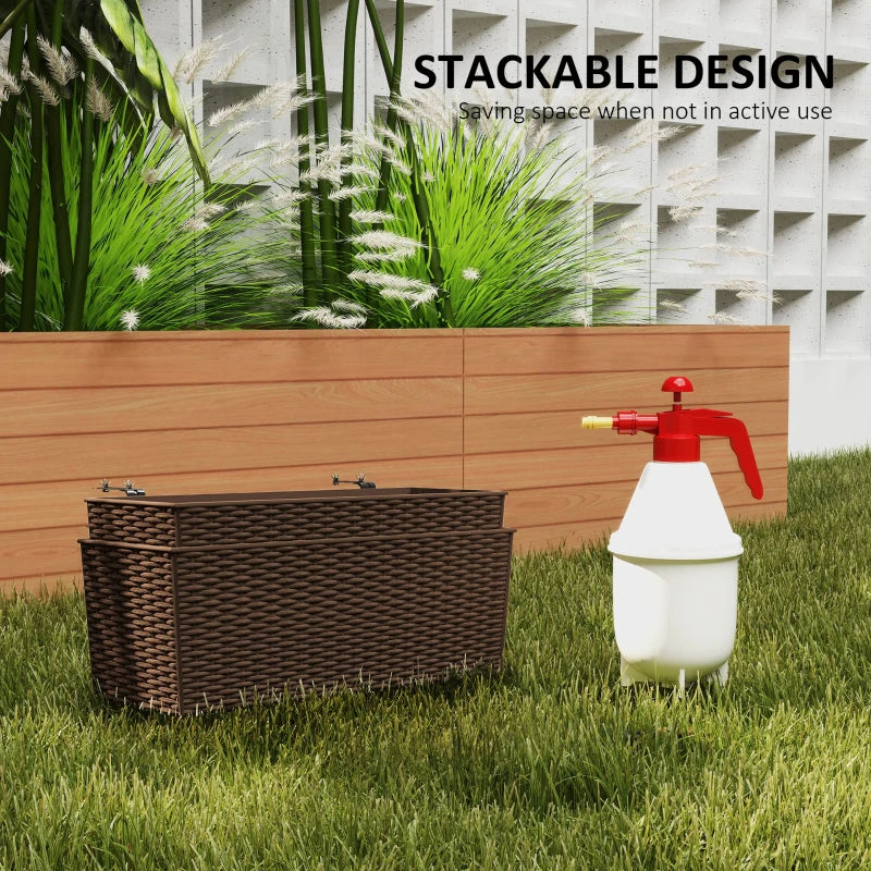 2 Pack 20 Inch Hanging Flower Pots, Railing Planter Box for Fence, Garden, Rattan Look, Brown