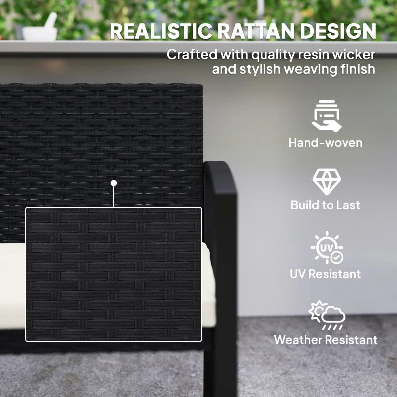 2 Seater Outdoor Bench, Rattan Garden Bench Loveseat with Cushion, Armrests, Steel Frame for Patio, Porch, Beige