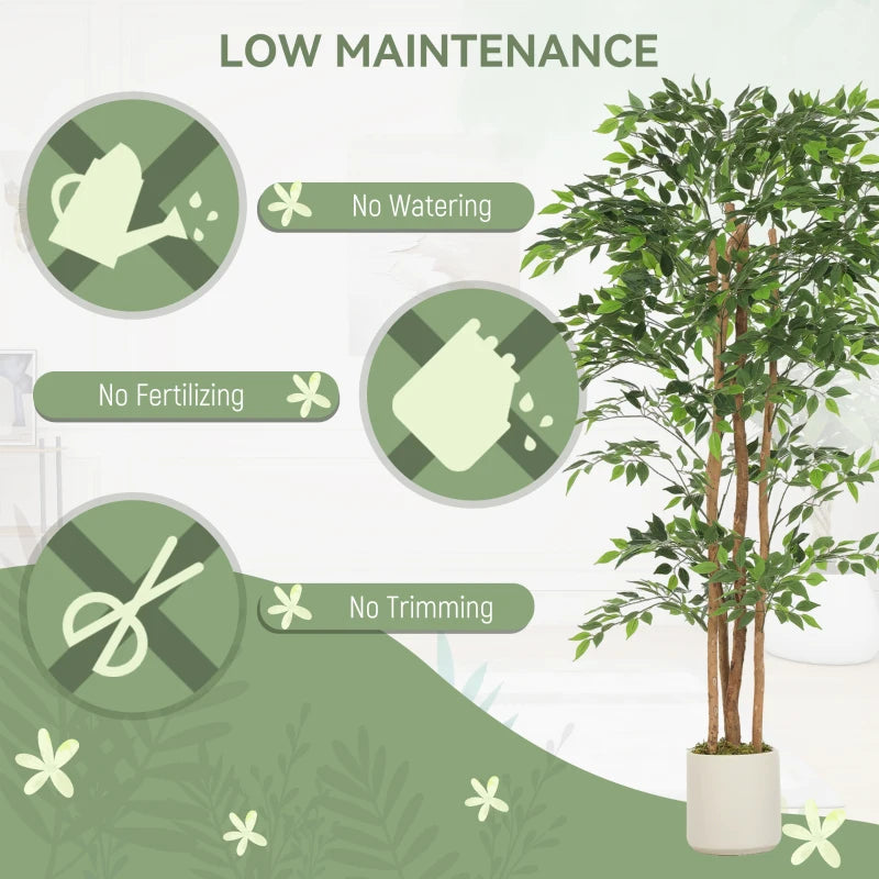 6FT Artificial Banyan Tree Set of 2, Fake Potted Tree with Solid Wood Trunk and Pot for Indoor